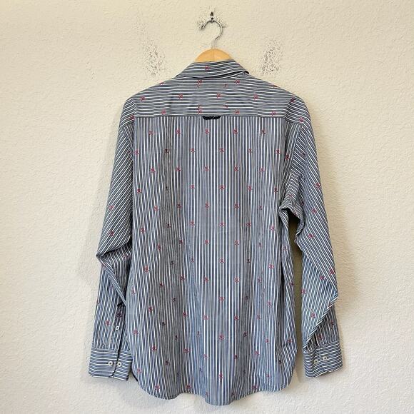 THE FRESHLY LAUNDERED SHIRT by ROBERT GRAHAM Blue Pinstriped Cotton - Picture 2 of 11